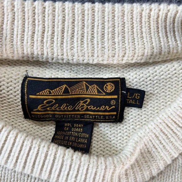 Eddie Bauer Sweater Mens LT White Cotton Knit Crewneck Pullover Big Tall Casual - Picture 3 of 6